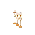 Ornamental Decorative Set With Gold Candle Holders White Candles And Crystal Pendants