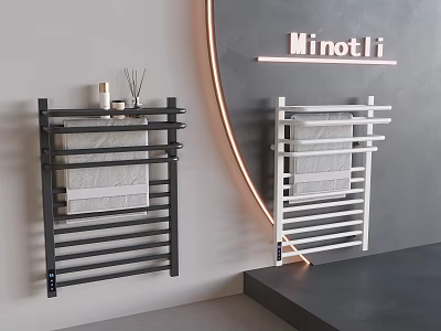 Modern Bathroom Interior With Black And White Wall Mounted Towel Racks 3d model