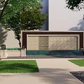 Garden Landscape Design With Tall Trees Green Lawn And Stone Pathway