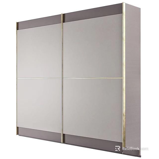 Modern Double Door Storage Cabinet With Golden Frame And Mirrored Panels 3d model 