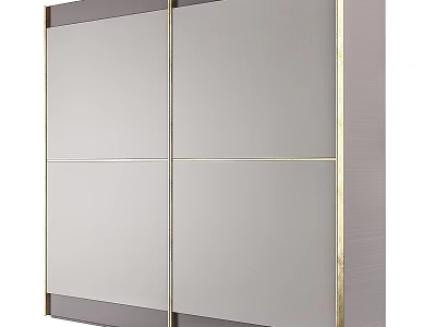 Modern Double Door Storage Cabinet With Golden Frame And Mirrored Panels 3d model