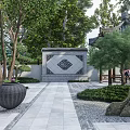 Traditional Chinese Courtyard Garden with White Architecture Pavilion Lush Greenery and Stone Pathway