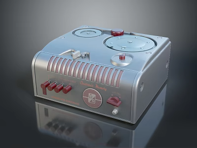 Retro Computer Device With Dual Circular Reels Red Buttons And Silver Casing Design 3d model
