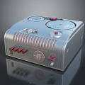 Retro Computer Device With Dual Circular Reels Red Buttons And Silver Casing Design 3d model