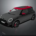 Compact Car with Gray Body Red Roof Red Side Mirrors Modern Design and Black Wheels