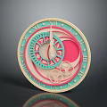 Decorative Clock with Roman Numerals Turquoise Pink Beige Circular Design and Gears