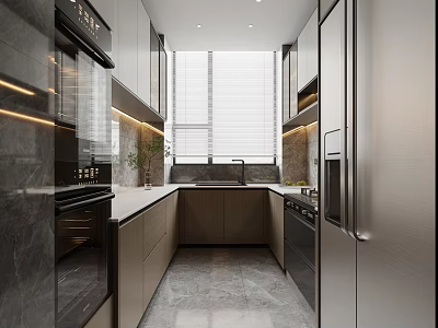Modern Kitchen Interior With Sleek Cabinets Appliances Countertop And Natural Light Window 3d model