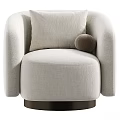Modern Beige Velvet Single Chair With Round Armrests And Cushion Pillow
