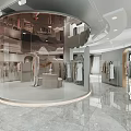 Modern Clothing Store Interior With Circular Display Mannequin Clothing Racks Marble Flooring And Dresses