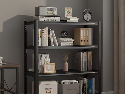 Practical Storage Shelf with Books Folders Alarm Clock Photo Frame and Storage Boxes 3d model