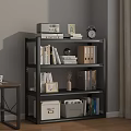Practical Storage Shelf with Books Folders Alarm Clock Photo Frame and Storage Boxes