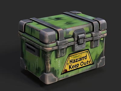 Green Camouflage Crate With Metal Latches Lock And Hazard Keep Out Warning Label 3d model