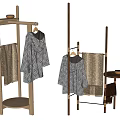 Simple Modern Wooden Clothes Rack With Hanging Clothes Towels And Floor Standing Design