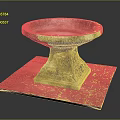 Ornate Ancient Stone Bowl With Intricate Carved Pedestal On Square Base