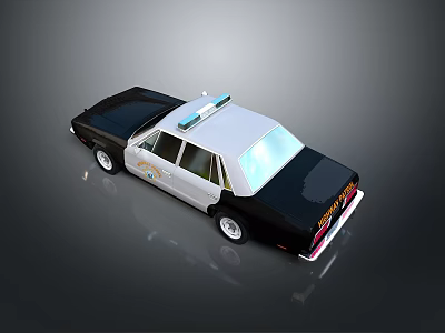 Vintage Black and White Police Sedan With Emergency Lights and Side Markings 3d model