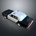 Vintage Black and White Police Sedan With Emergency Lights and Side Markings