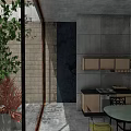 Indoor View Of Garden Landscape With Stone Wall Climbing Vines And Glass Window