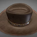 Brown Cowboy Hat With Wide Brim Leather Band And Metal Studs Design