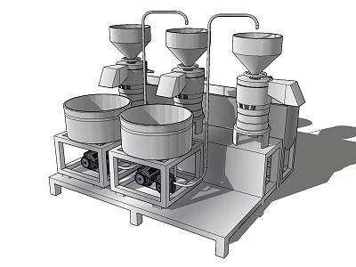 Industrial Processing Equipment With Multiple Hoppers Mixing Tanks And Steel Support Frame 3d model