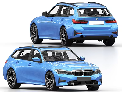 Blue BMW Wagon Car Exterior Design With Front And Rear Side Views 3d model