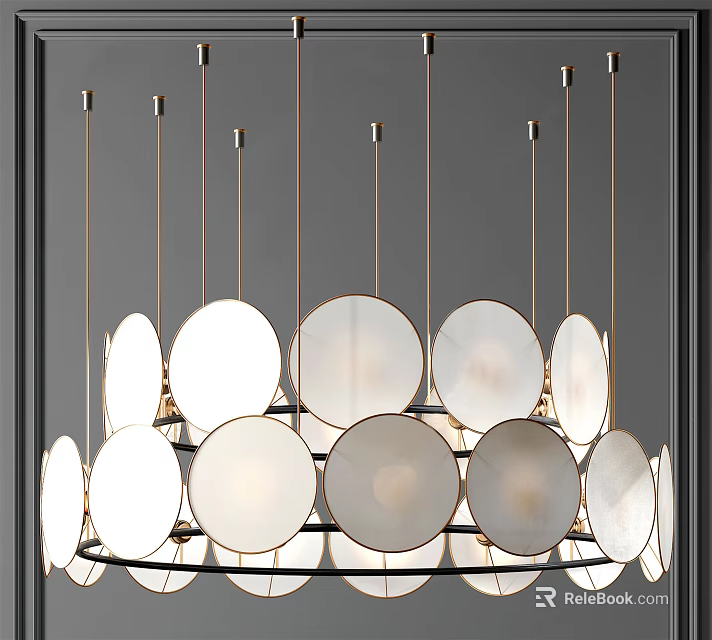Elegant Modern Hanging Pendant Light With Round Glass Shades And Brass Frame Design 3d model 