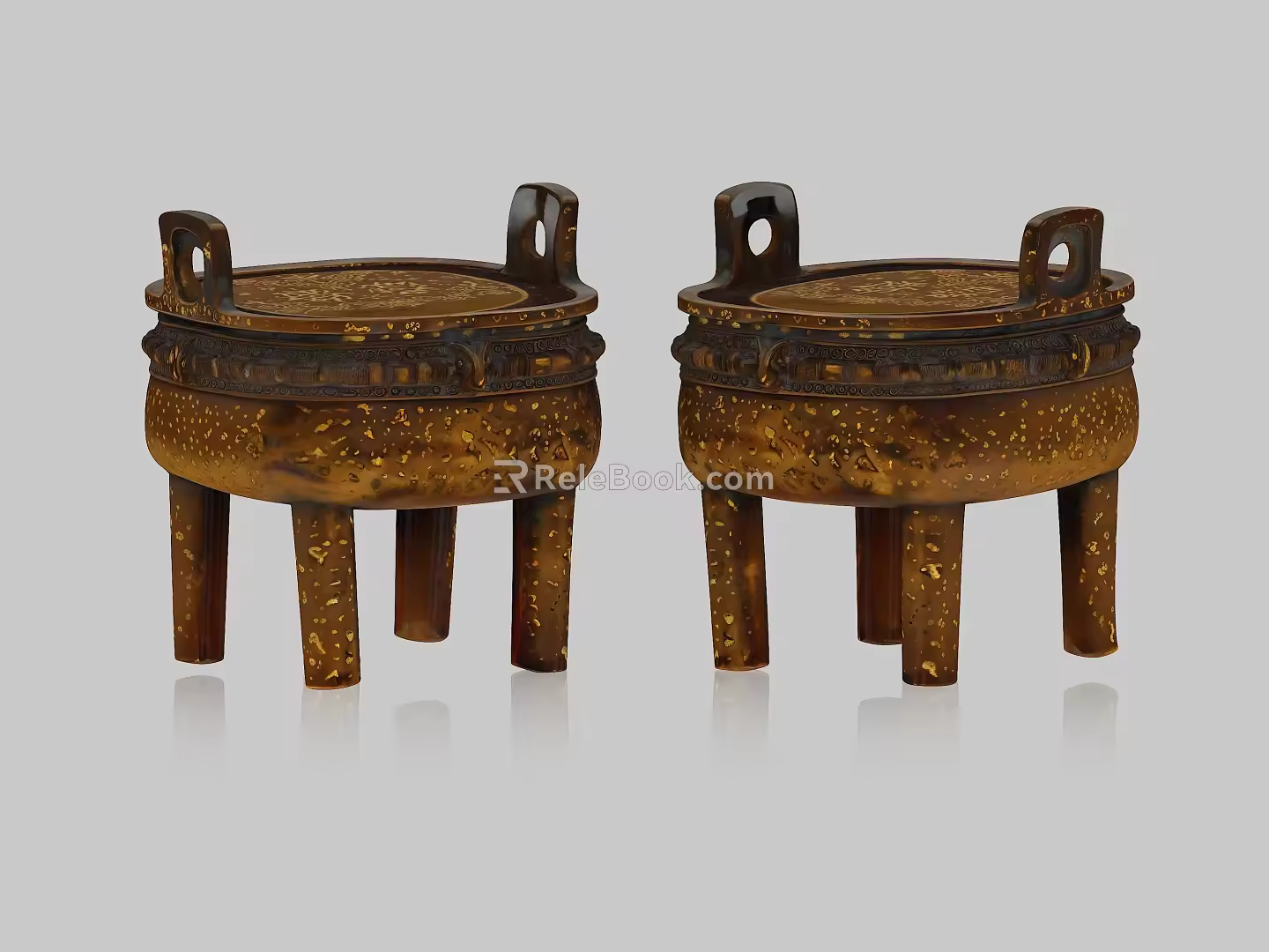 Simu Wuding Wanshou Ding Bronze Ding Bronze Furnace Tripod Sacrifice Bronze Ding Bronze Ware Four-legged Ding Container Antique Cultural Relics 3d model