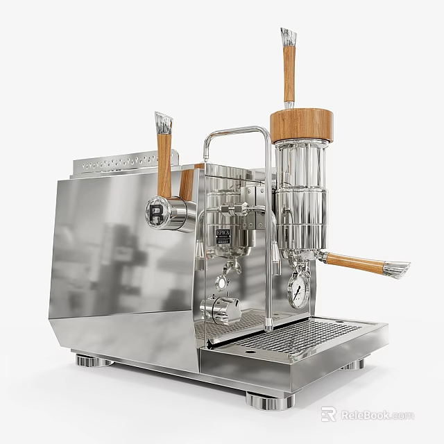 Stainless Steel Coffee Machine With Wooden Handles Modern Kitchen Appliance 3d model 
