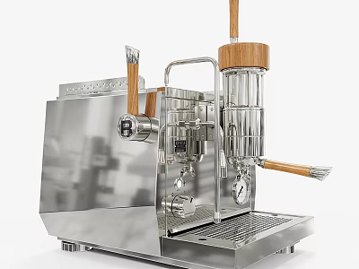 Stainless Steel Coffee Machine With Wooden Handles Modern Kitchen Appliance 3d model
