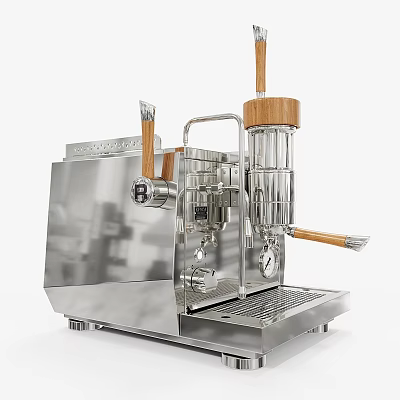 Stainless Steel Coffee Machine With Wooden Handles Modern Kitchen Appliance 3d model