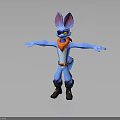 Blue Cartoon Fox Character with Big Ears Red Scarf Black Eye Patch and Arms Outstretched