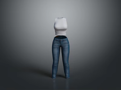 White Tank Top With Blue Jeans Casual Fashion Outfit For Daily Wear 3d model