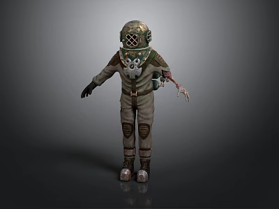 Steampunk Mechanical Weapon With Diving Helmet And Robotic Arm Features 3d model