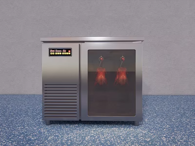 Stainless Steel Commercial Display Freezer With Glass Door And Meat Products Inside 3d model