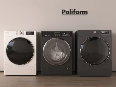 Modern Poliform Interior With AEG White Black Three Washing Machines Wooden Floor 3d model