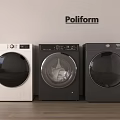 Modern Poliform Interior With AEG White Black Three Washing Machines Wooden Floor