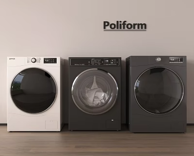 Modern Poliform Interior With AEG White Black Three Washing Machines Wooden Floor 3d model