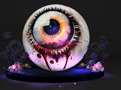 Spooky Eyeball Shaped Sphere Photo Spot With Red Blood Drips Purple Roses And Glowing Decorations 3d model