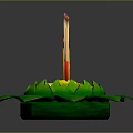 Decorative Green Lotus Shaped Plant With Yellow Center And Burning Candles Incense Sticks