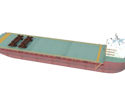 Large Flat Deck Cargo Ship With Deck Loads Yellow Edge Lines Red Hull Green Surface 3d model