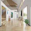 Bright Modern Public Office Space With Large Windows Wooden Floors And Green Plants