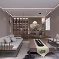 Modern Office Interior Design With Sofa Coffee Table Bookshelf And Plants 3d model