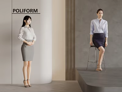 Two Women In Professional Wear In Modern POLIFORM Interior 3d model