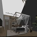 Modern Hotel Guest Room Featuring Four Poster Bed White Canopy Gray Walls And Wooden Accents