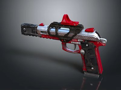Modern Red And Black Tactical Pistol With Silver Accents And Red Scope Design 3d model