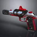 Modern Red And Black Tactical Pistol With Silver Accents And Red Scope Design