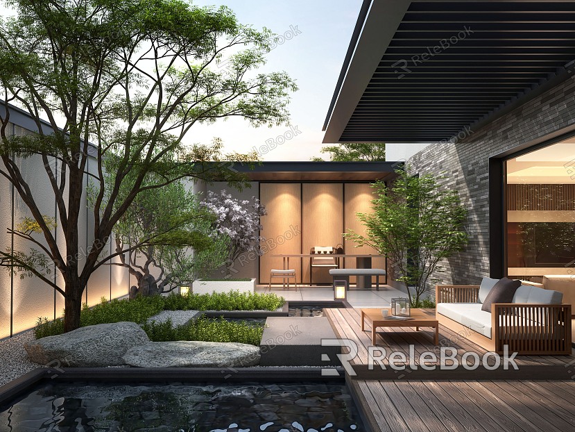 Modern courtyard courtyard landscape model