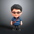 3D Cartoon Boy Character With Glasses Blue Striped Shirt And Brown Sling Bag