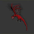 Detailed Red Dragon 3D Model with Wings in Block Style Flying Pose