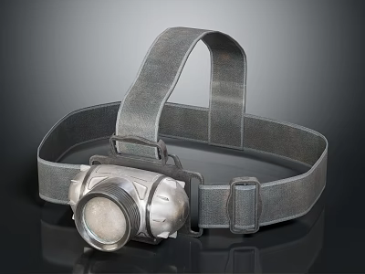 Durable Gray Strap Headlamp With Metal Lamp Head For Outdoor Activities 3d model