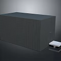 Modern Rectangular Building With Dark Gray Vertical Striped Exterior And White Platform